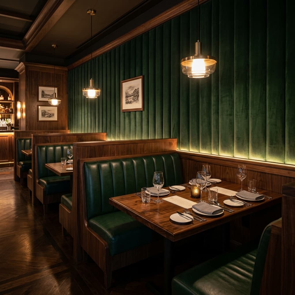 A tailored restaurant booth and dining space